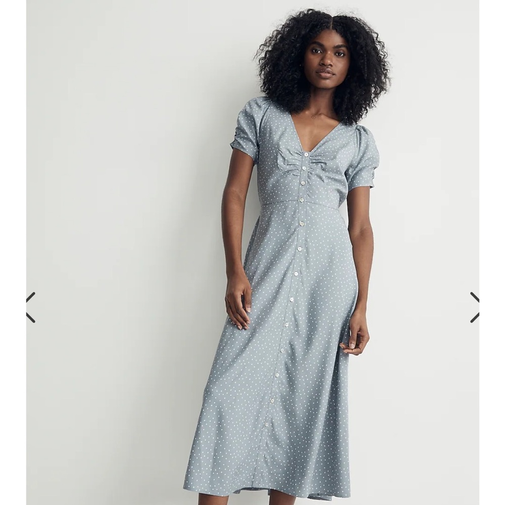 Blue polka dot midi dress